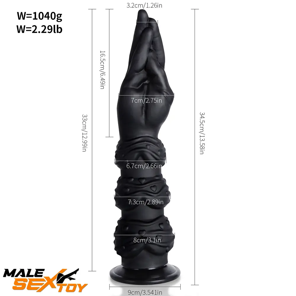 13.58in Fantasy Big Long Black Fist Hand Silicone Soft Penis Dildo Male Sex Toy