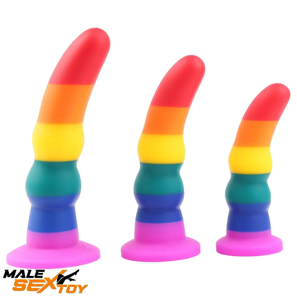 5.11in 6.1in 7.08in Silicone Rainbow Flexible Dildo For Gay LGBT Female Male Sex Toy