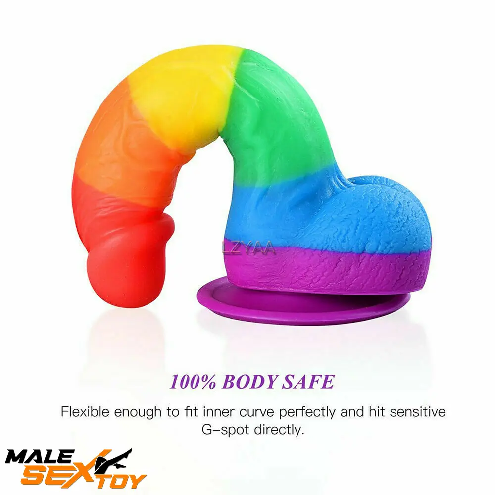 7.67in Silicone Rainbow Soft Dildo For Gay LGBT Anal Vaginal Female Male Sex Toy