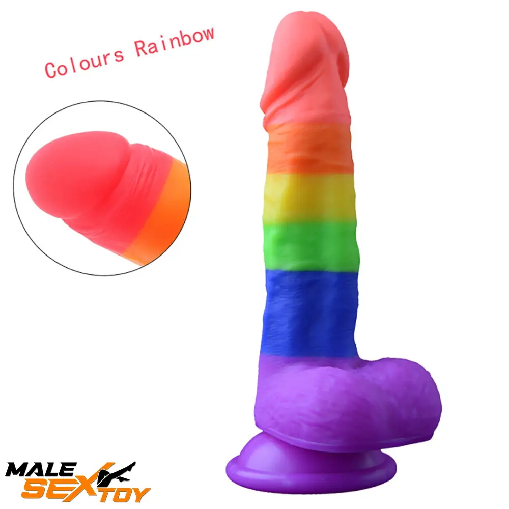 7.67in Silicone Rainbow Soft Dildo For Gay LGBT Anal Vaginal Female Male Sex Toy