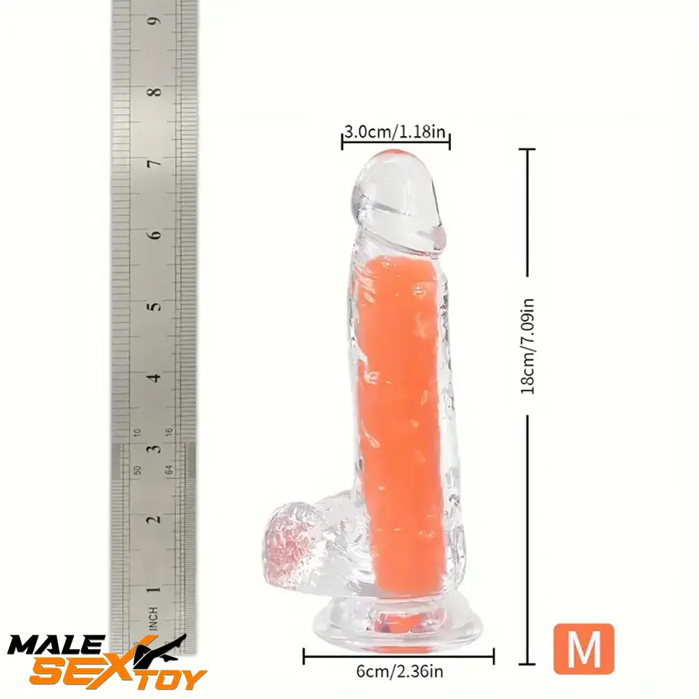 7.08in 8.07in TPE Double Layer Glow-in-the-dark Real Clear Cock Dildo Male Sex Toy