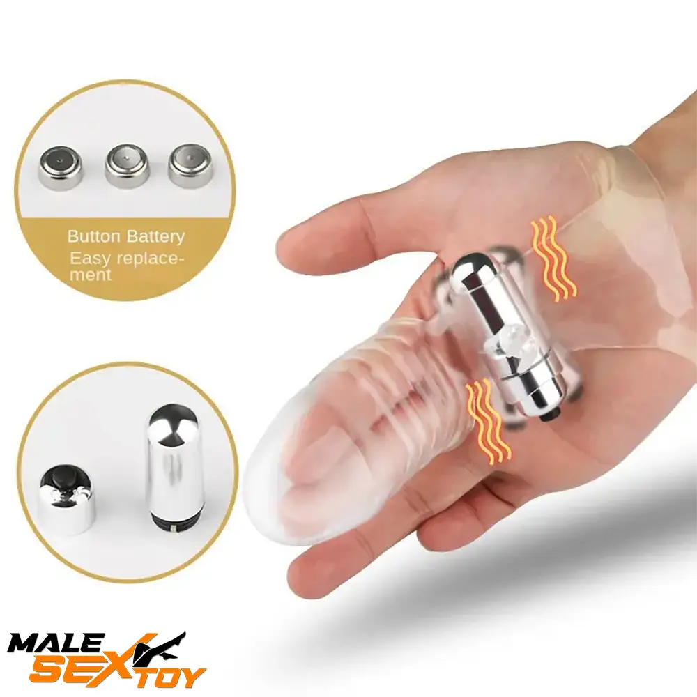 6.3in Vibrating Middle Finger Sleeve Cock Soft Jelly Crystal Penis Dildo Male Sex Toy