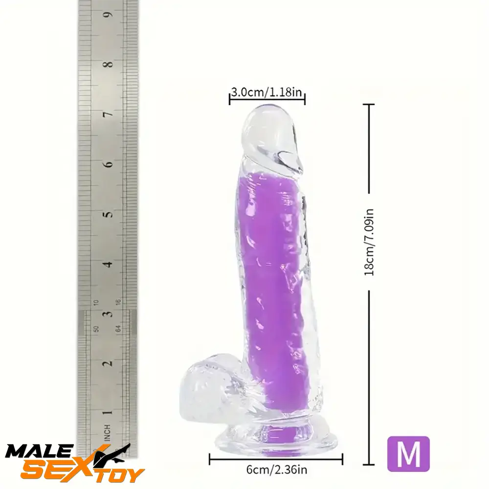 7.08in 8.07in TPE Double Layer Glow-in-the-dark Real Clear Cock Dildo Male Sex Toy