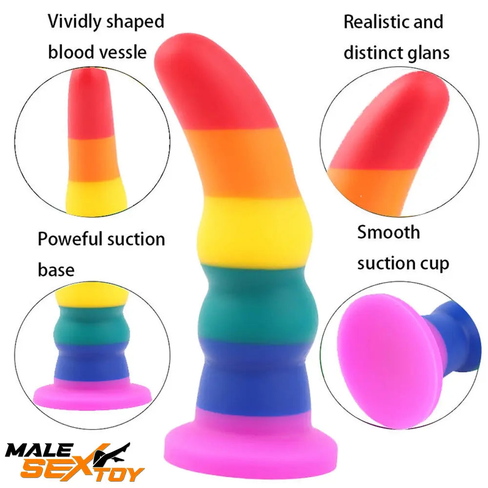 5.11in 6.1in 7.08in Silicone Rainbow Flexible Dildo For Gay LGBT Female Male Sex Toy