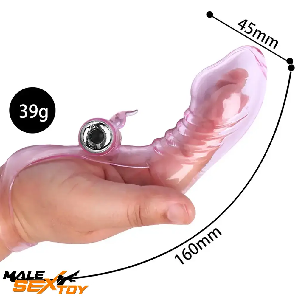 6.3in Vibrating Middle Finger Sleeve Cock Soft Jelly Crystal Penis Dildo Male Sex Toy