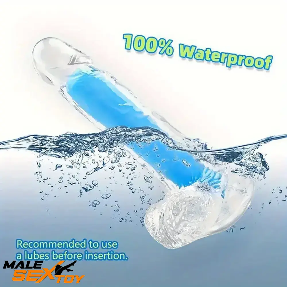 7.08in 8.07in TPE Double Layer Glow-in-the-dark Real Clear Cock Dildo Male Sex Toy