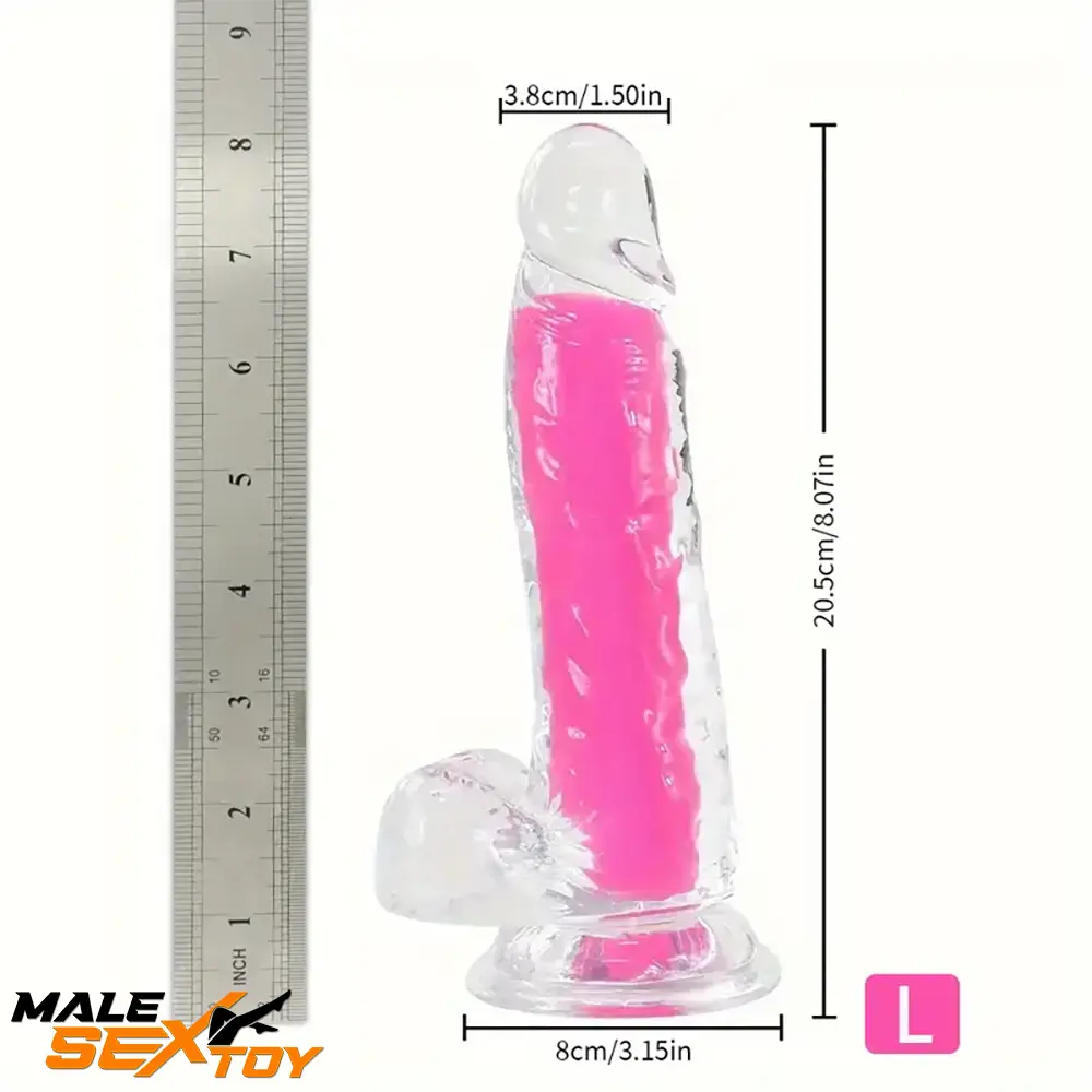 7.08in 8.07in TPE Double Layer Glow-in-the-dark Real Clear Cock Dildo Male Sex Toy