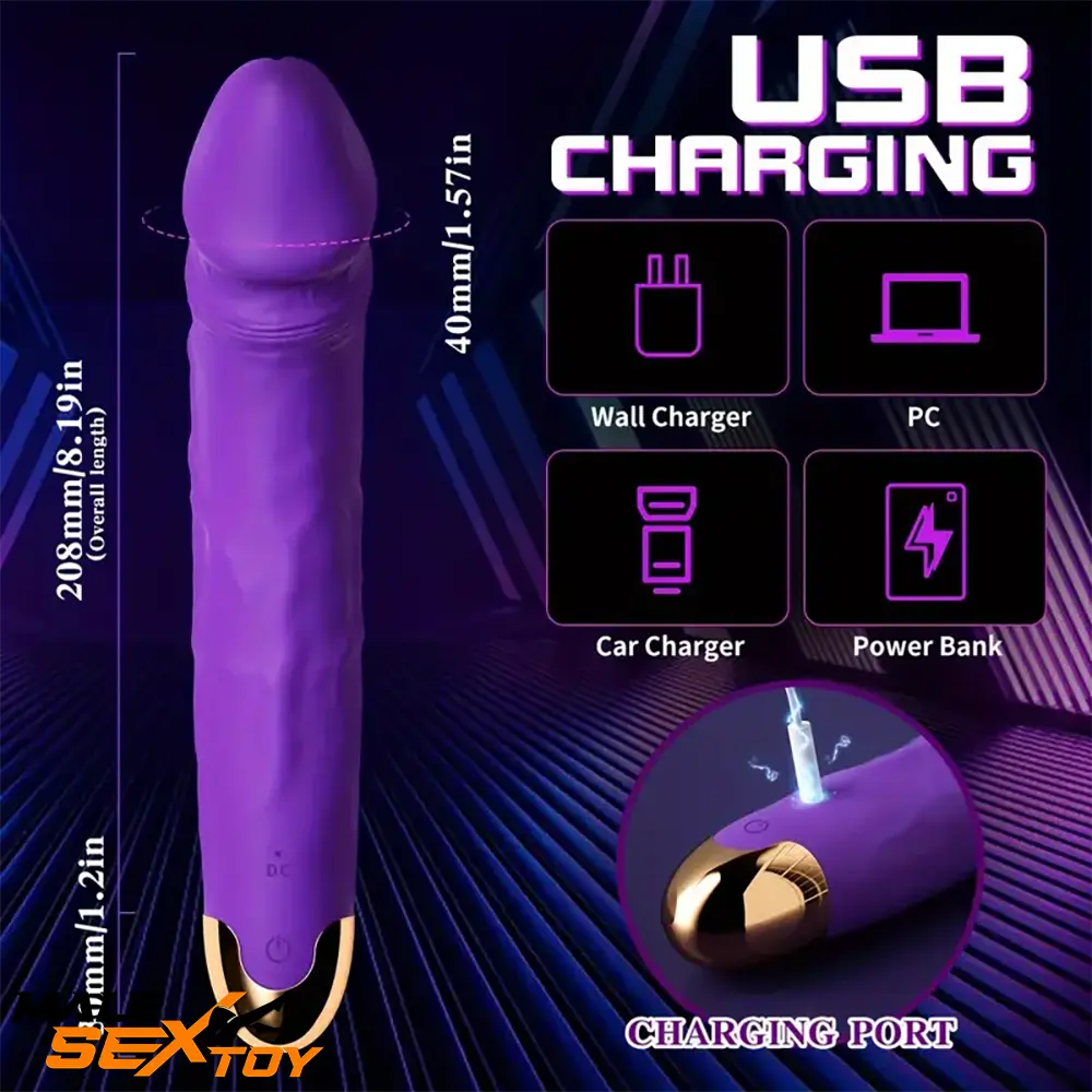 8.19in Big Vibrating Rotation Auto Dildo BDSM Sex Toy For Masturbation Male Sex Toy