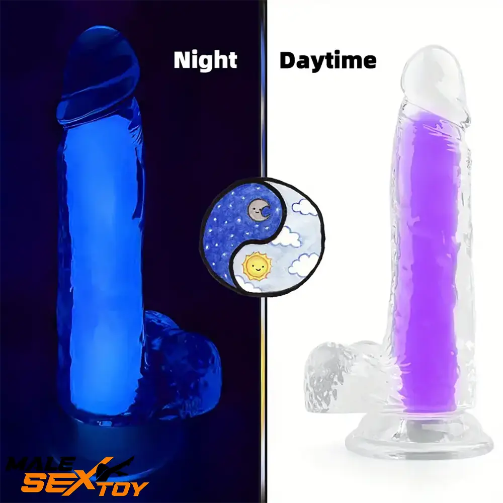 7.08in 8.07in TPE Double Layer Glow-in-the-dark Real Clear Cock Dildo Male Sex Toy