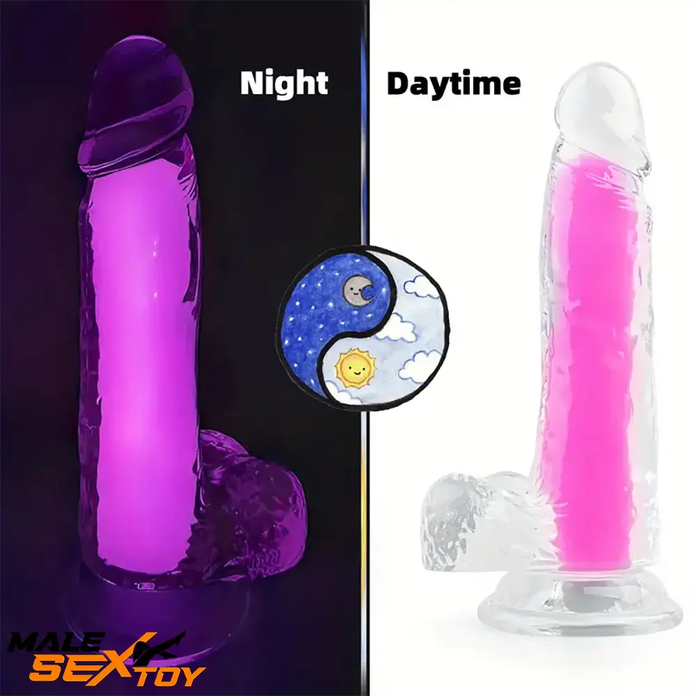 7.08in 8.07in TPE Double Layer Glow-in-the-dark Real Clear Cock Dildo Male Sex Toy