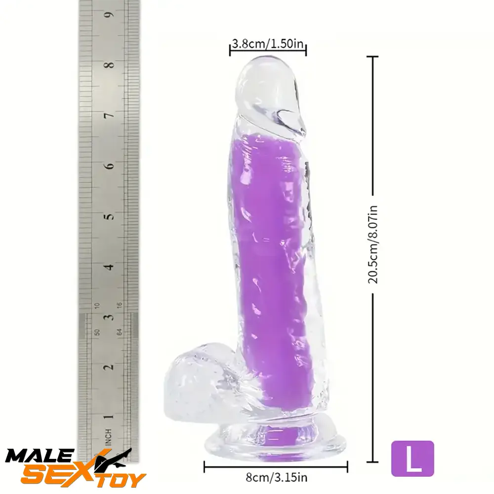 7.08in 8.07in TPE Double Layer Glow-in-the-dark Real Clear Cock Dildo Male Sex Toy