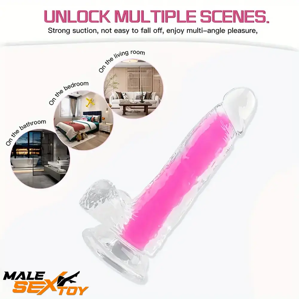 7.08in 8.07in TPE Double Layer Glow-in-the-dark Real Clear Cock Dildo Male Sex Toy