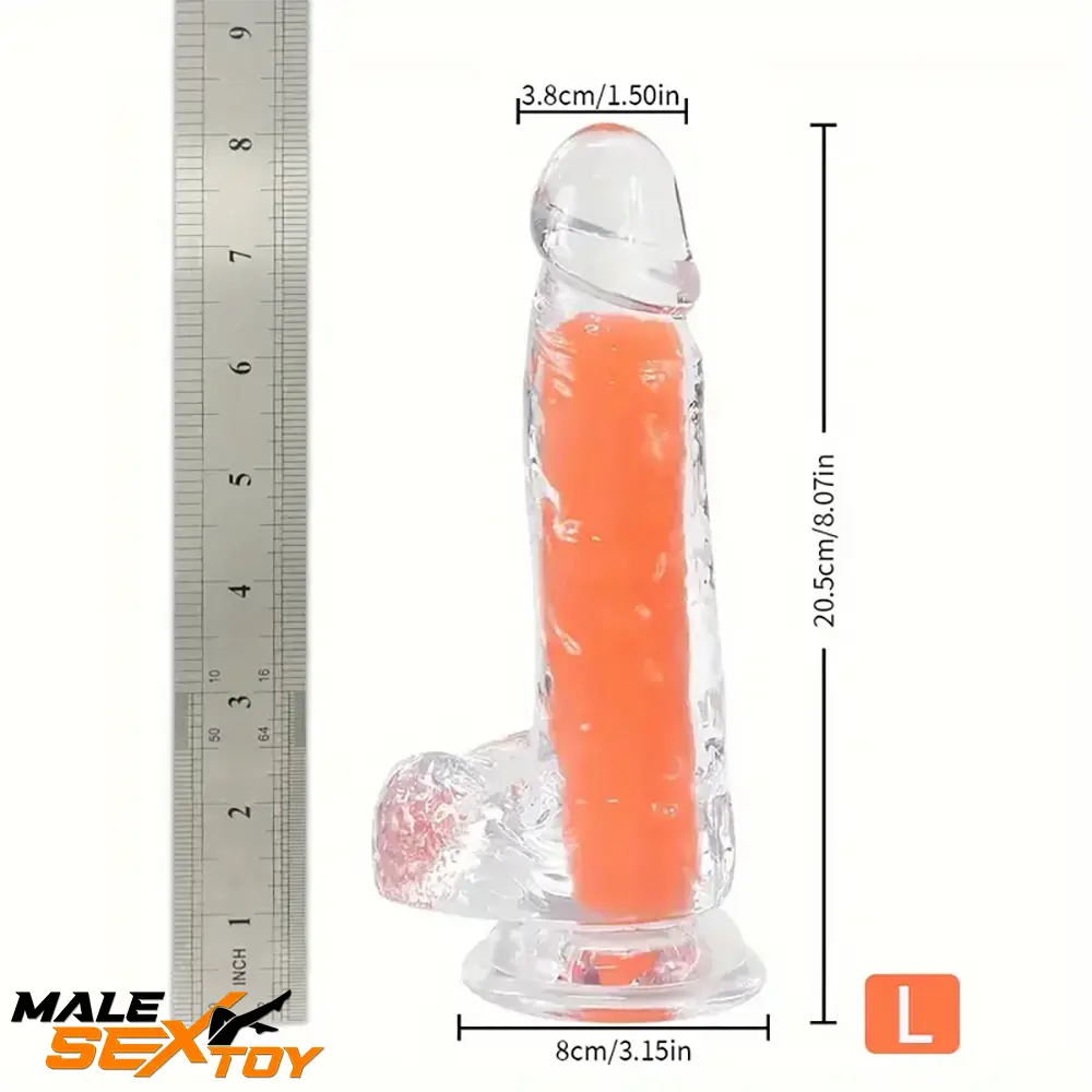 7.08in 8.07in TPE Double Layer Glow-in-the-dark Real Clear Cock Dildo Male Sex Toy