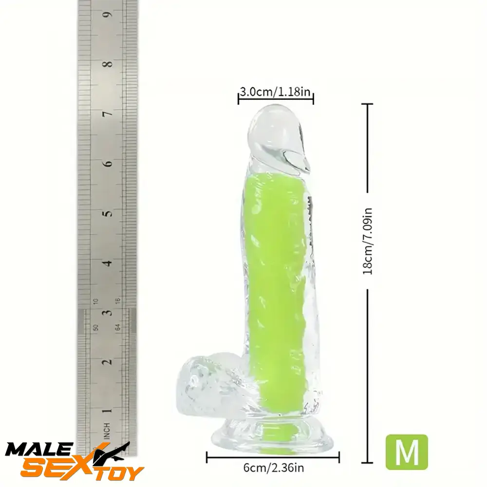7.08in 8.07in TPE Double Layer Glow-in-the-dark Real Clear Cock Dildo Male Sex Toy