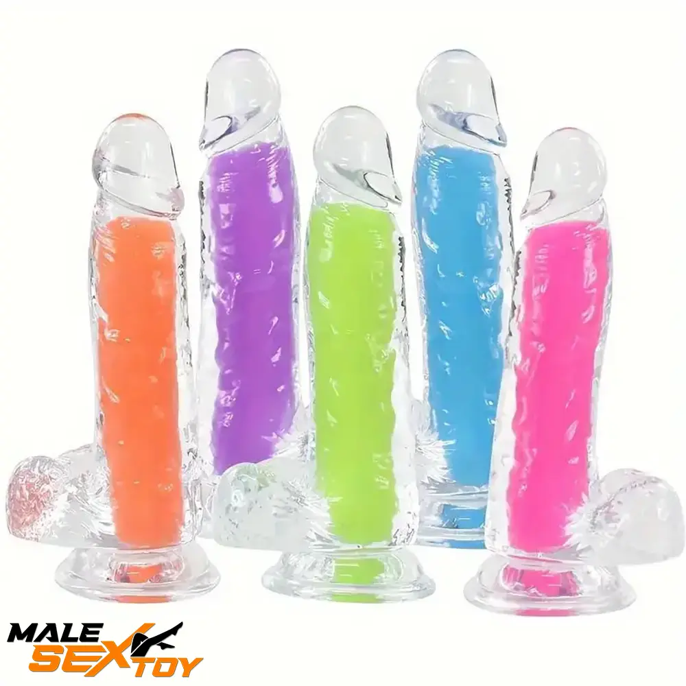 7.08in 8.07in TPE Double Layer Glow-in-the-dark Real Clear Cock Dildo Male Sex Toy