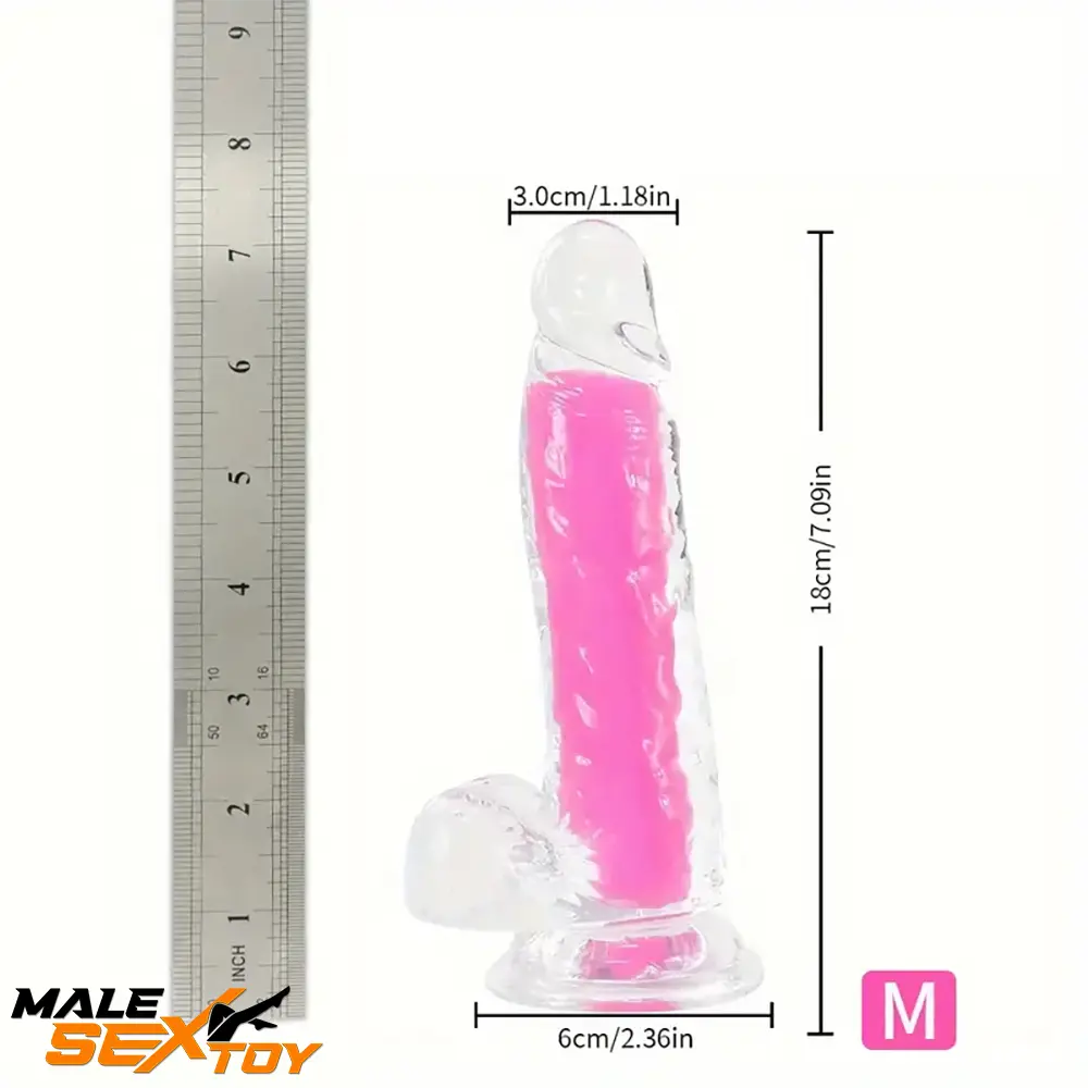 7.08in 8.07in TPE Double Layer Glow-in-the-dark Real Clear Cock Dildo Male Sex Toy