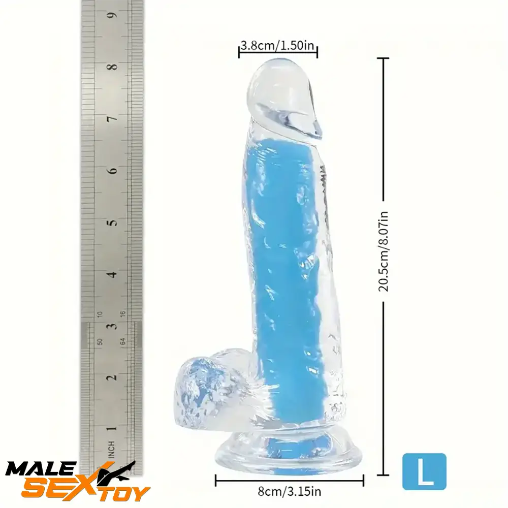7.08in 8.07in TPE Double Layer Glow-in-the-dark Real Clear Cock Dildo Male Sex Toy