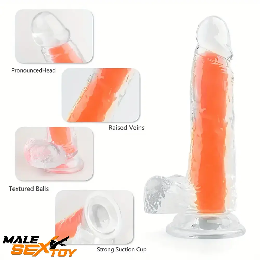 7.08in 8.07in TPE Double Layer Glow-in-the-dark Real Clear Cock Dildo Male Sex Toy