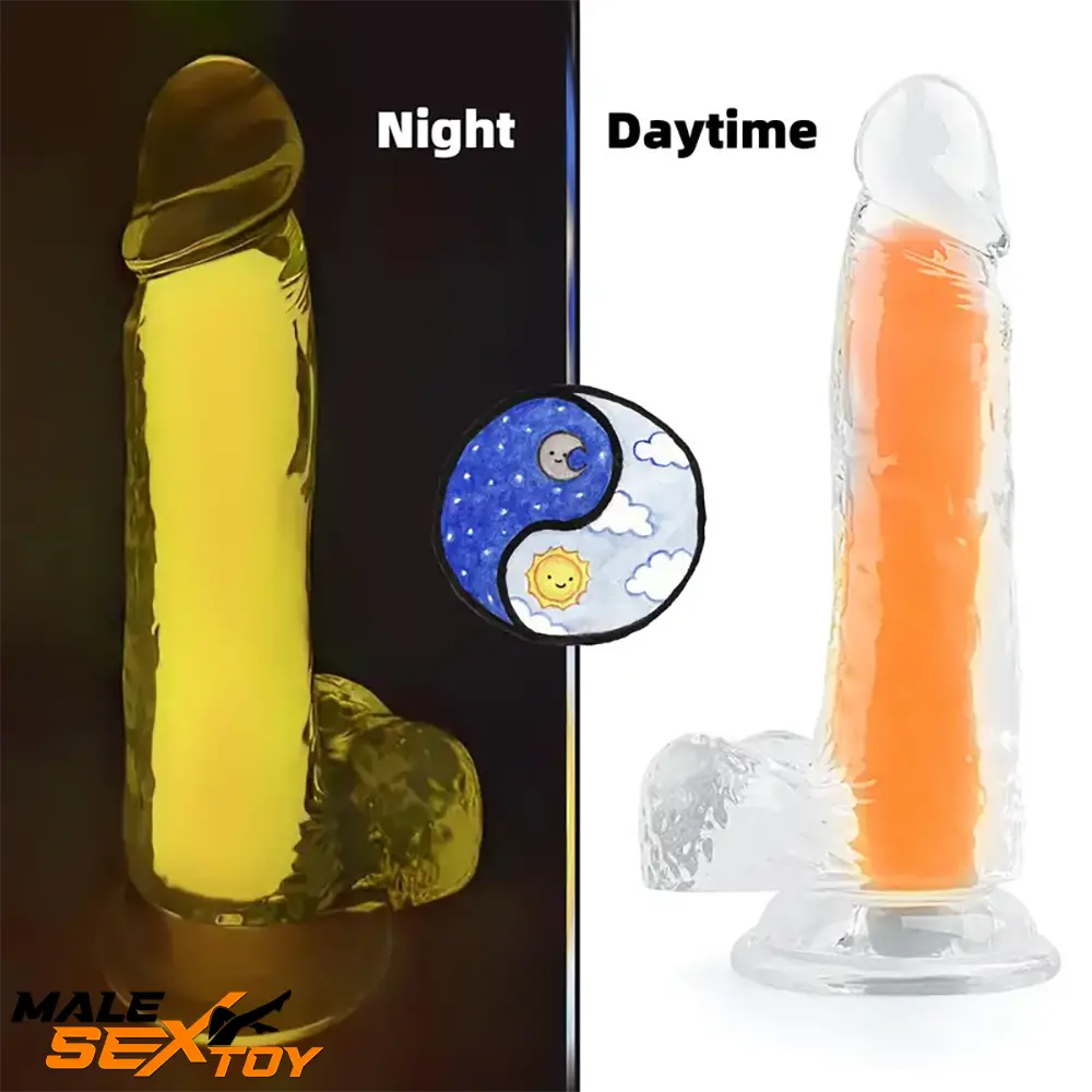7.08in 8.07in TPE Double Layer Glow-in-the-dark Real Clear Cock Dildo Male Sex Toy