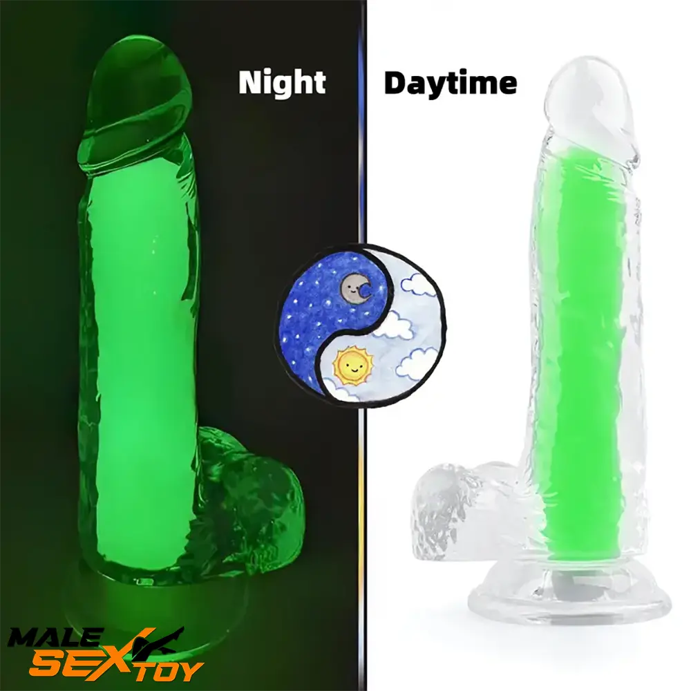 7.08in 8.07in TPE Double Layer Glow-in-the-dark Real Clear Cock Dildo Male Sex Toy