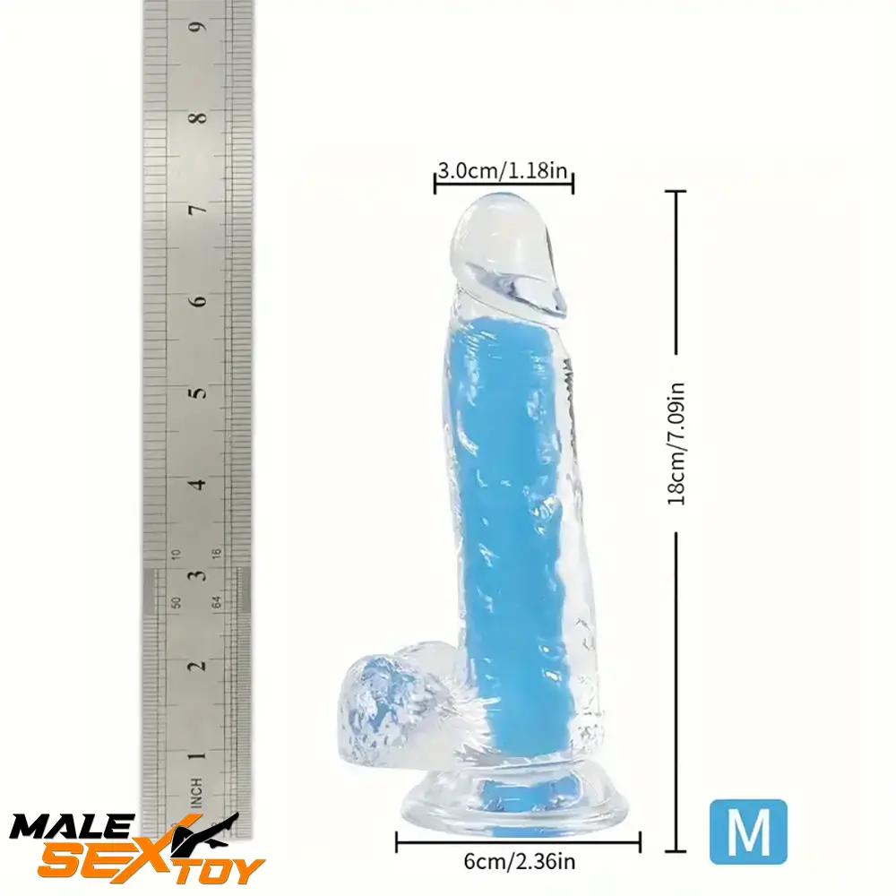 7.08in 8.07in TPE Double Layer Glow-in-the-dark Real Clear Cock Dildo Male Sex Toy