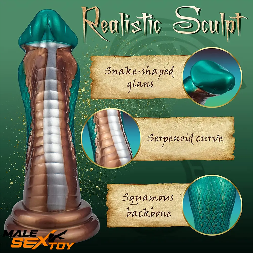 9.06in Silicone Soft Big Fantasy Snake Curved Dildo For Animal Love Male Sex Toy