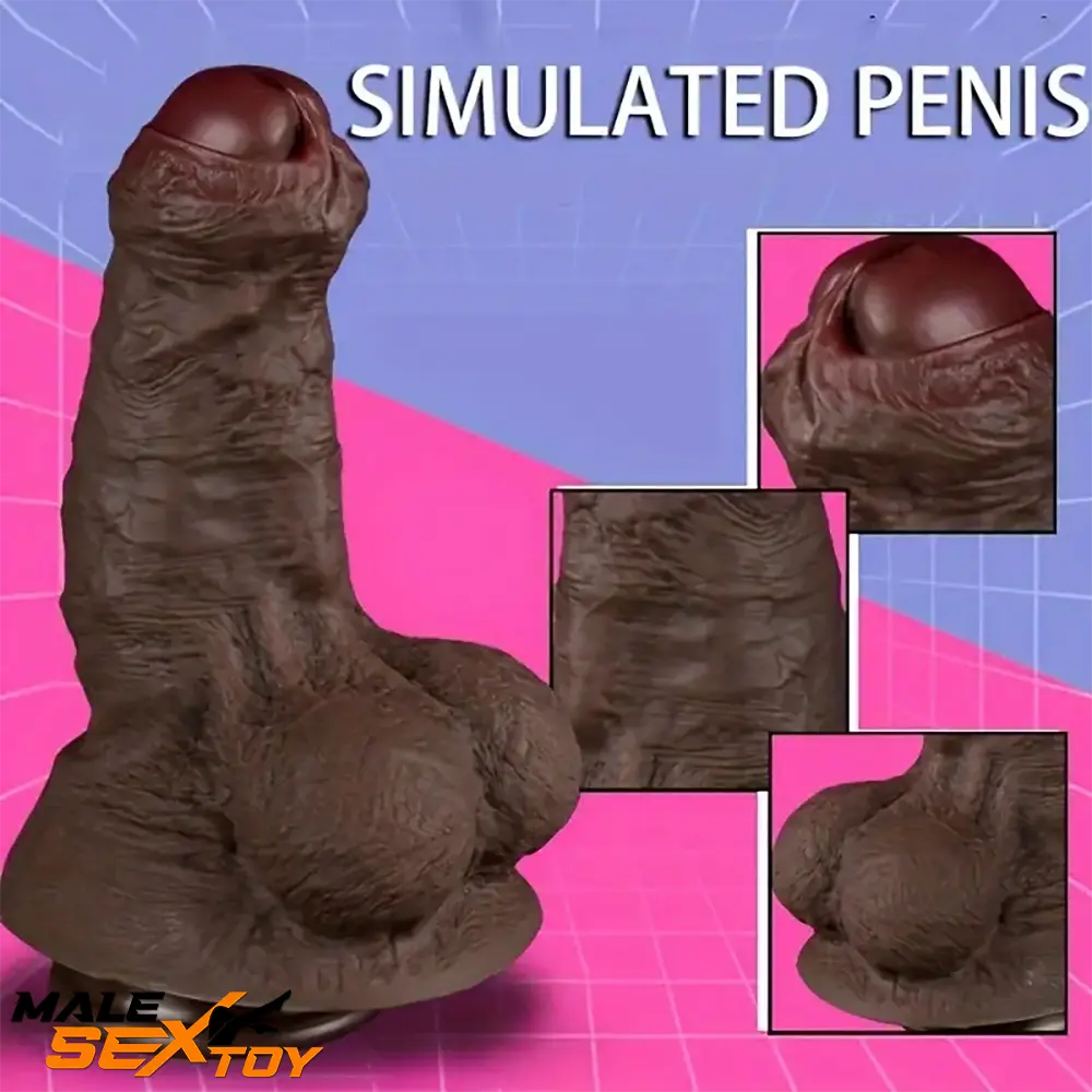 7.87in Superb Skin Thick Real Feeling Silicone Big Testicles Penis Dildo Male Sex Toy
