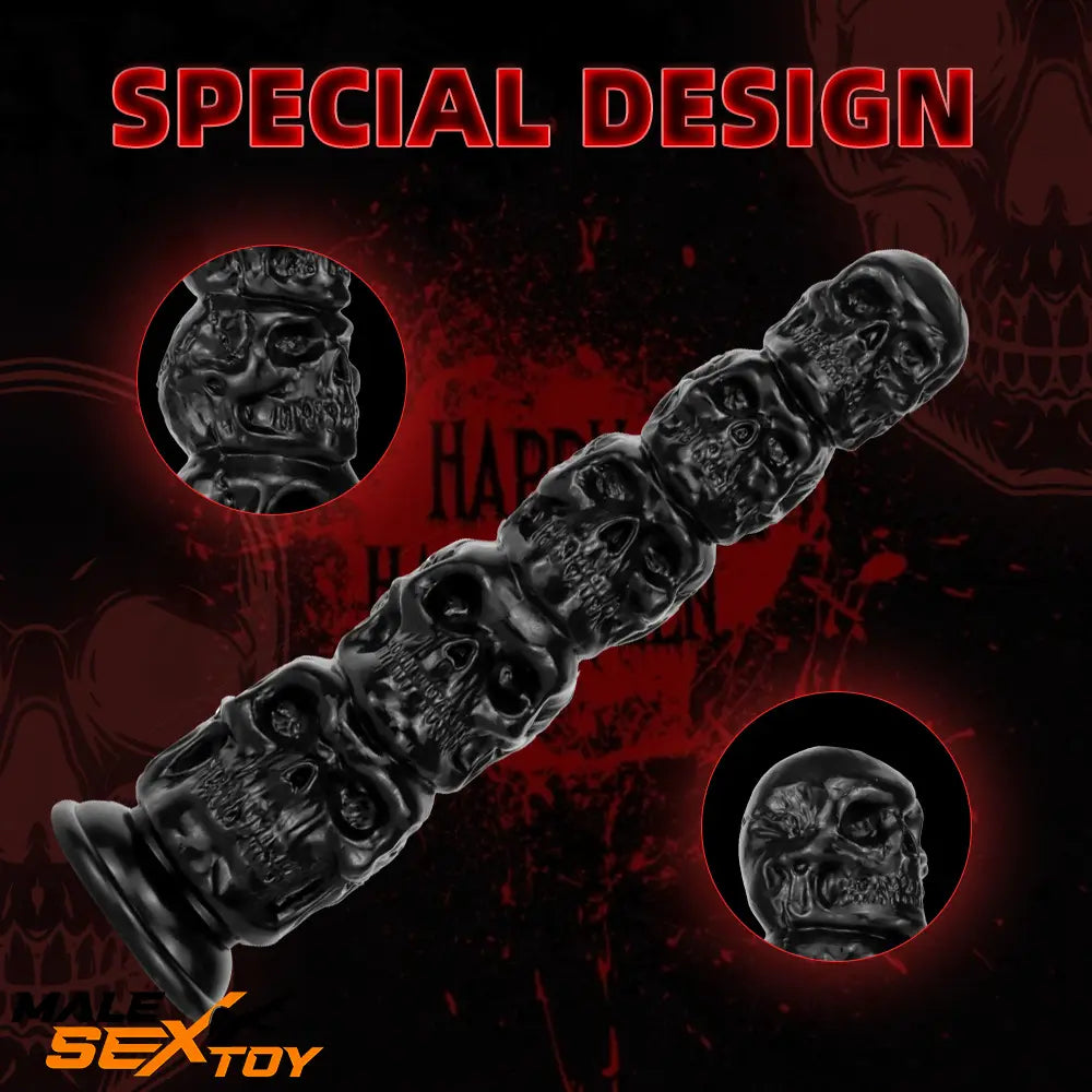 8.668in 11.86in 7.87in 11.02in Pumpkin Skull Odd Head Big Black Dildo Male Sex Toy