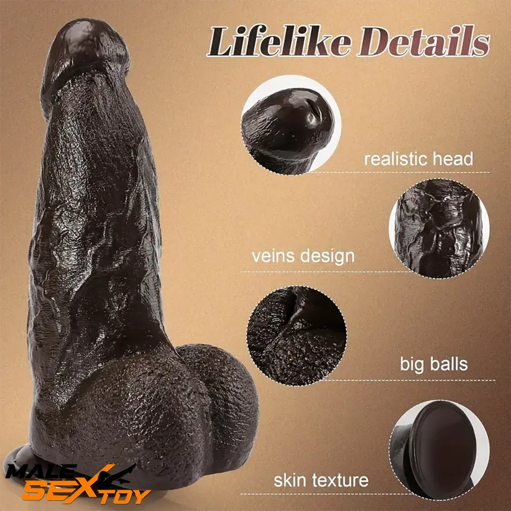 9.84in Superb Skin Sensation Real Thick Ebony Dildo Vaginal Dilator Male Sex Toy