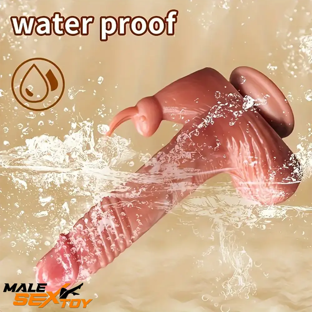 9.05in Rabbit Thrusting Tapping Heating Vibrating Silicone Soft Dildo Male Sex Toy