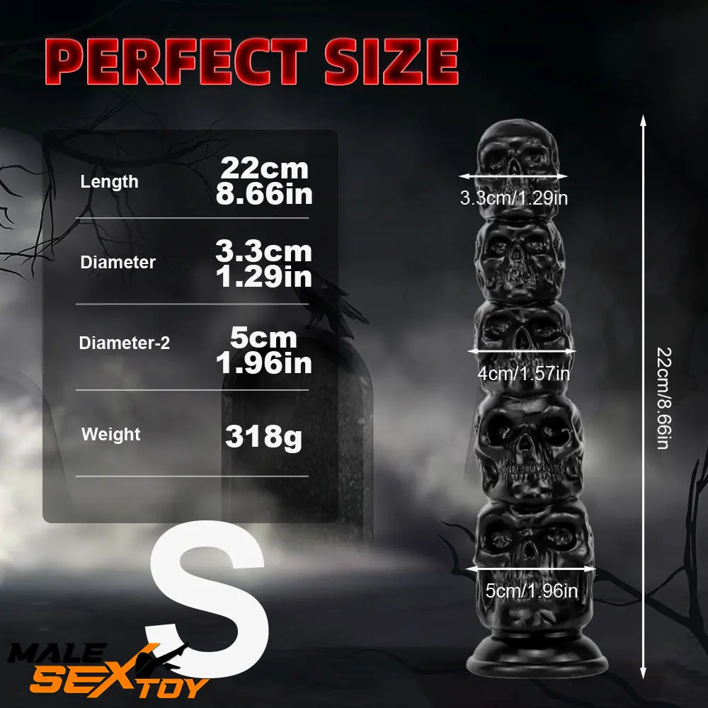 8.668in 11.86in 7.87in 11.02in Pumpkin Skull Odd Head Big Black Dildo Male Sex Toy