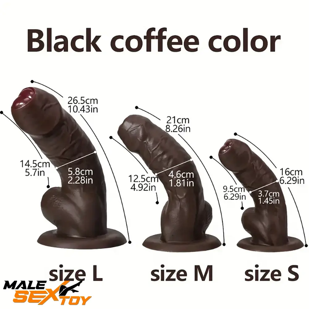 6.29in 8.26in 10.43in Ebony Silicone Soft Real Large Dildo Masturbator Male Sex Toy