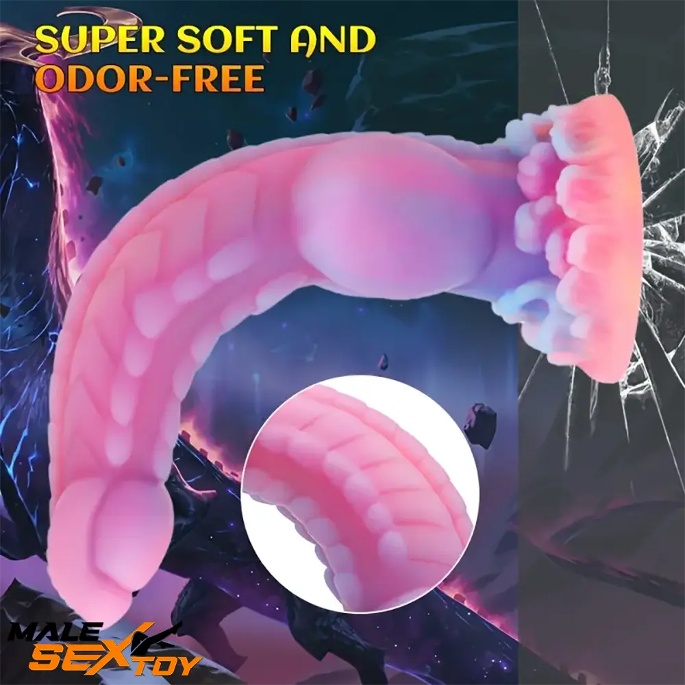 8.14in Colorful Silicone Soft Knot Fantasy Big Luminous Monster Dildo Male Sex Toy