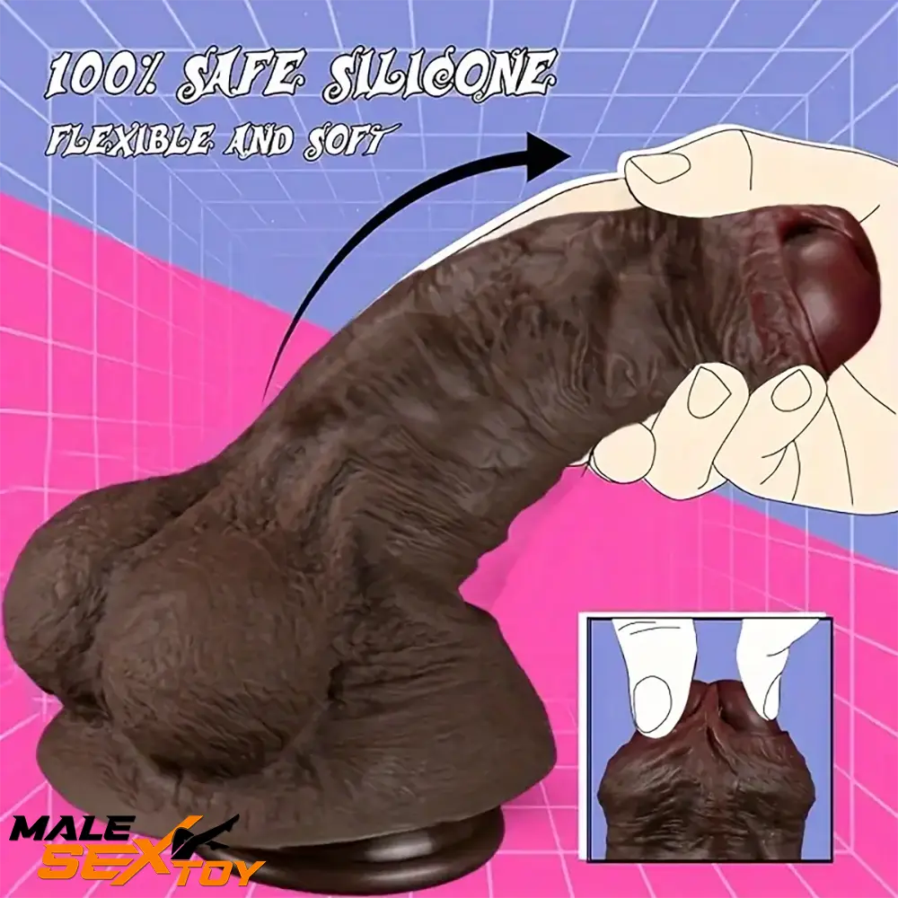 7.87in Superb Skin Thick Real Feeling Silicone Big Testicles Penis Dildo Male Sex Toy
