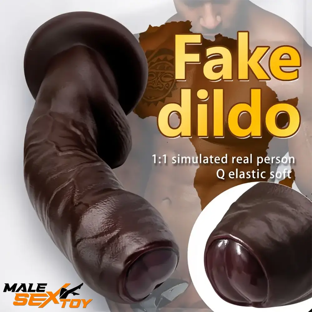 6.29in 8.26in 10.43in Ebony Silicone Soft Real Large Dildo Masturbator Male Sex Toy