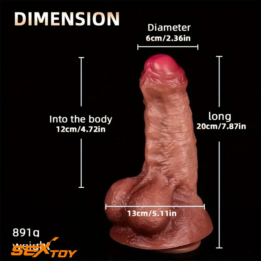 7.87in Superb Skin Thick Real Feeling Silicone Big Testicles Penis Dildo Male Sex Toy