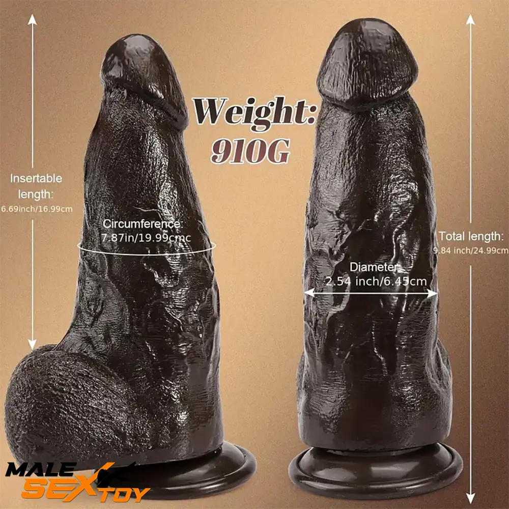 9.84in Superb Skin Sensation Real Thick Ebony Dildo Vaginal Dilator Male Sex Toy