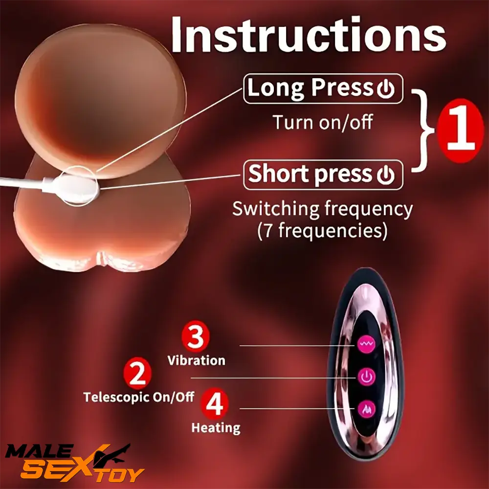 9.45in Ten Modes Thrusting Vibrating Heating Silicone Electric Dildo Male Sex Toy