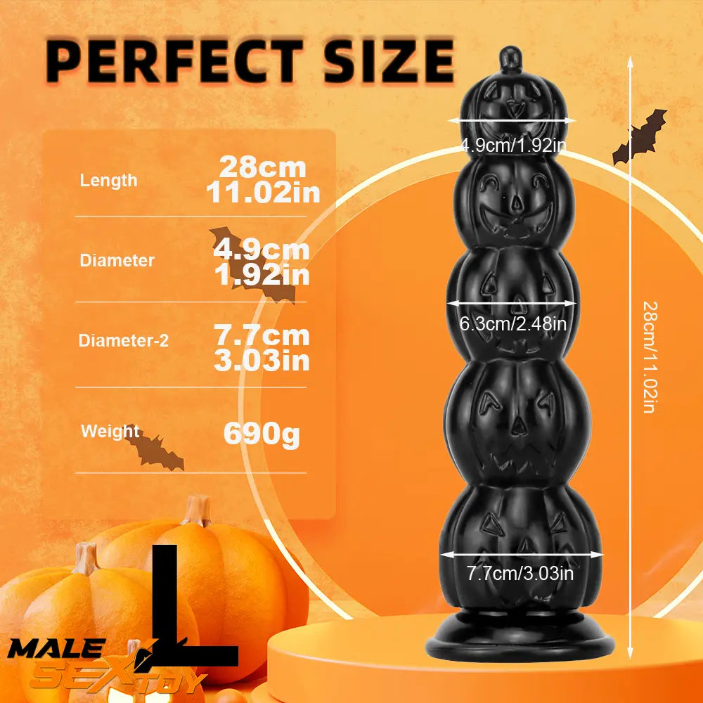 8.668in 11.86in 7.87in 11.02in Pumpkin Skull Odd Head Big Black Dildo Male Sex Toy