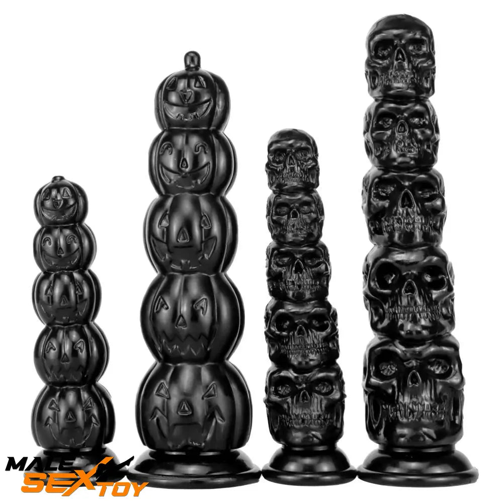 8.668in 11.86in 7.87in 11.02in Pumpkin Skull Odd Head Big Black Dildo Male Sex Toy
