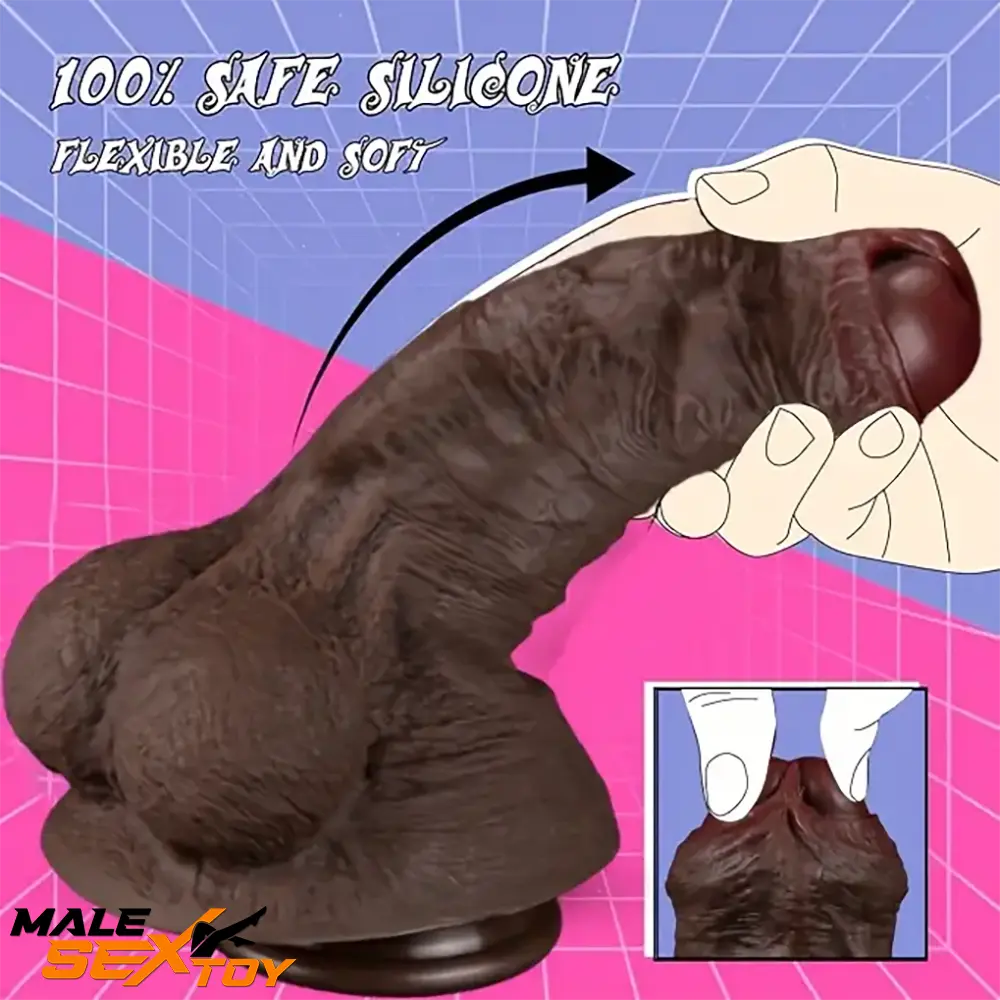 7.87in Superb Skin Thick Real Feeling Silicone Big Testicles Penis Dildo Male Sex Toy