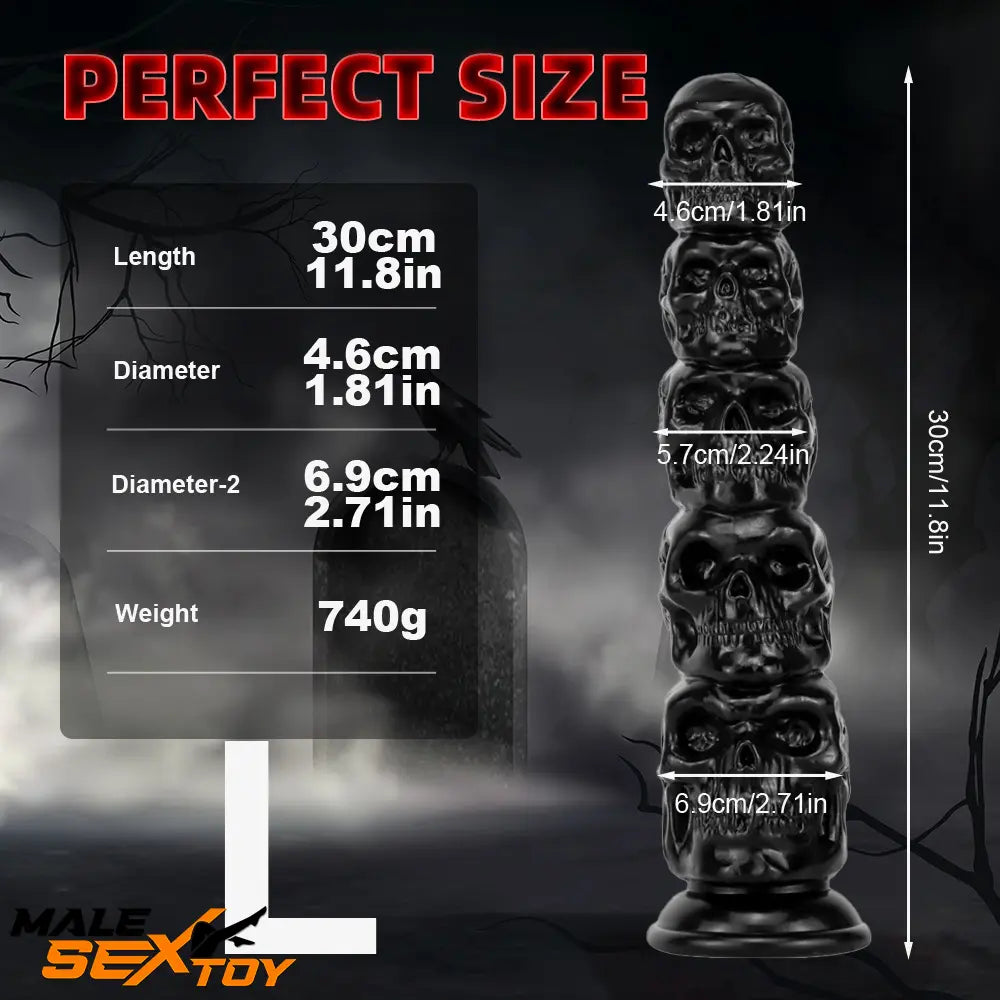 8.668in 11.86in 7.87in 11.02in Pumpkin Skull Odd Head Big Black Dildo Male Sex Toy