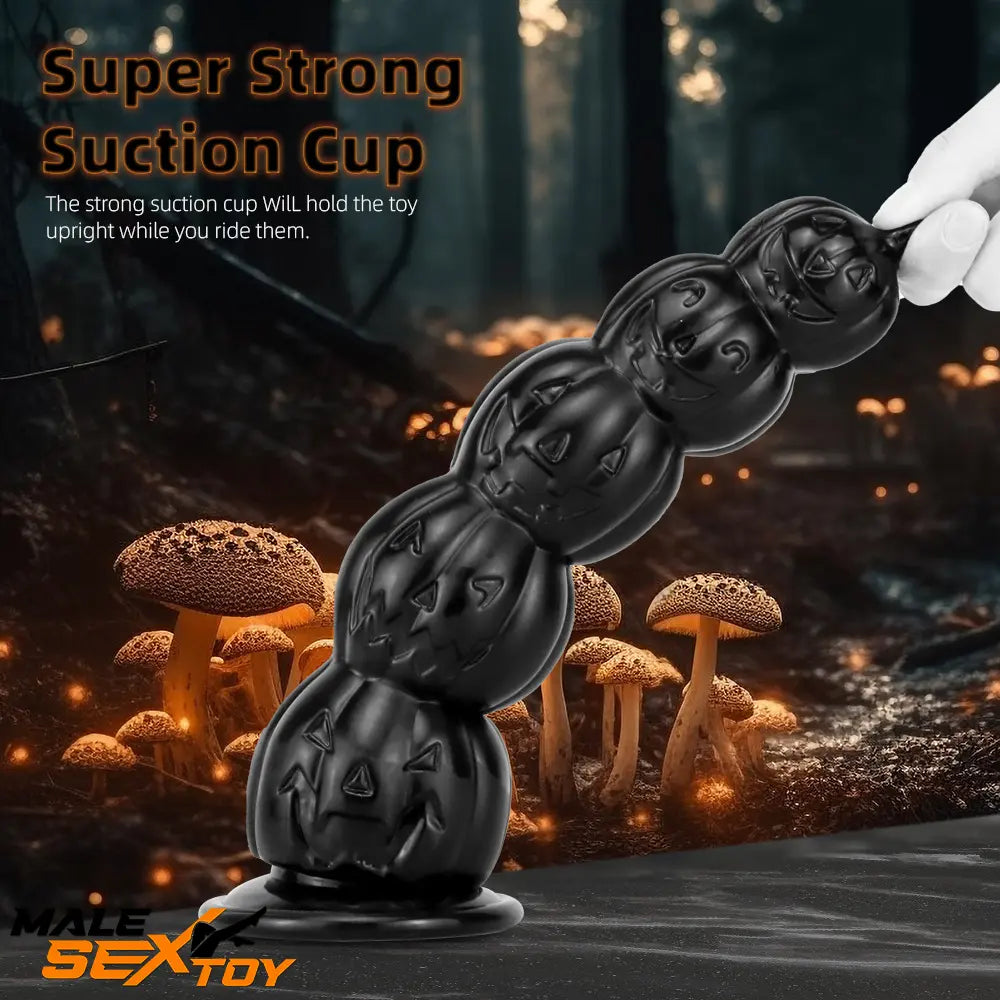 8.668in 11.86in 7.87in 11.02in Pumpkin Skull Odd Head Big Black Dildo Male Sex Toy