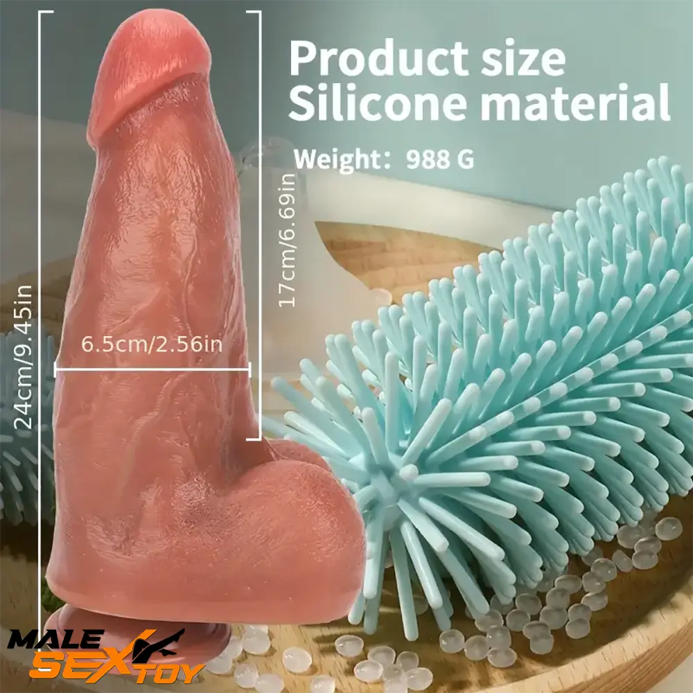 9.45in Ten Modes Thrusting Vibrating Heating Silicone Electric Dildo Male Sex Toy