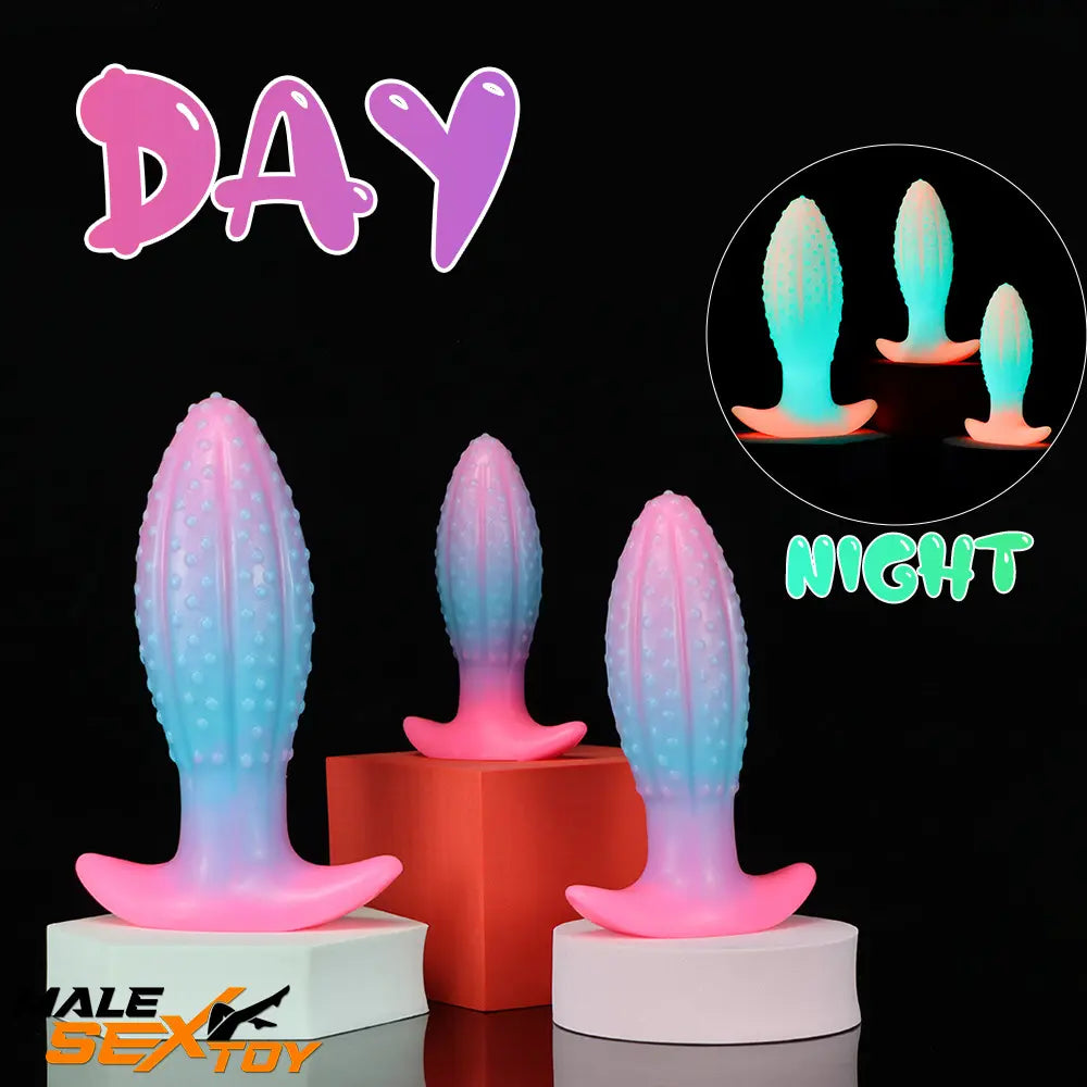 4.5in 5.67in 7.6in Silicone Soft Fluorescent Luminous Anal Plug Dildo Male Sex Toy