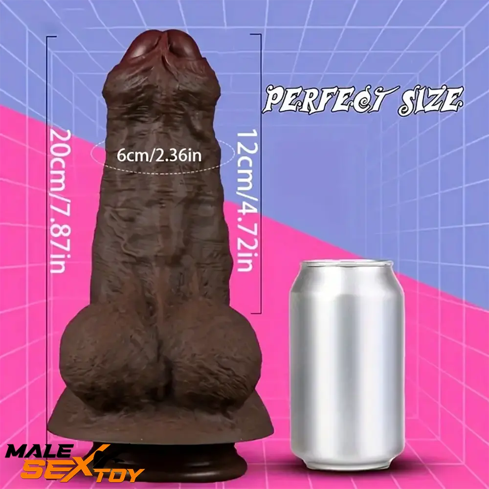 7.87in Superb Skin Thick Real Feeling Silicone Big Testicles Penis Dildo Male Sex Toy
