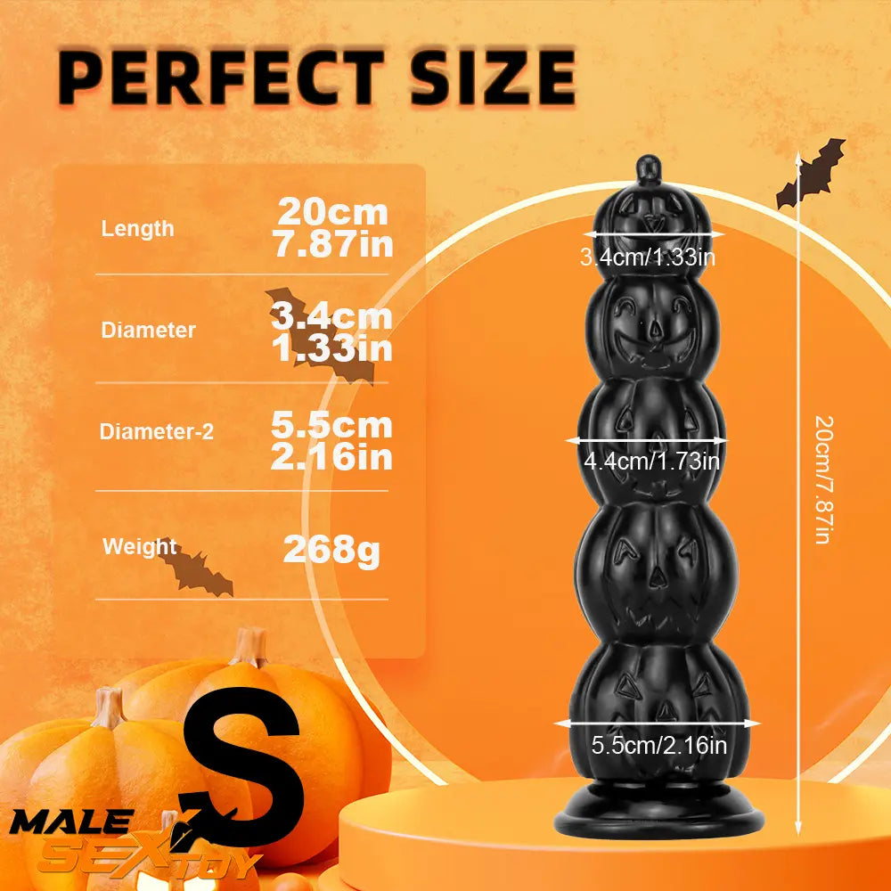 8.668in 11.86in 7.87in 11.02in Pumpkin Skull Odd Head Big Black Dildo Male Sex Toy