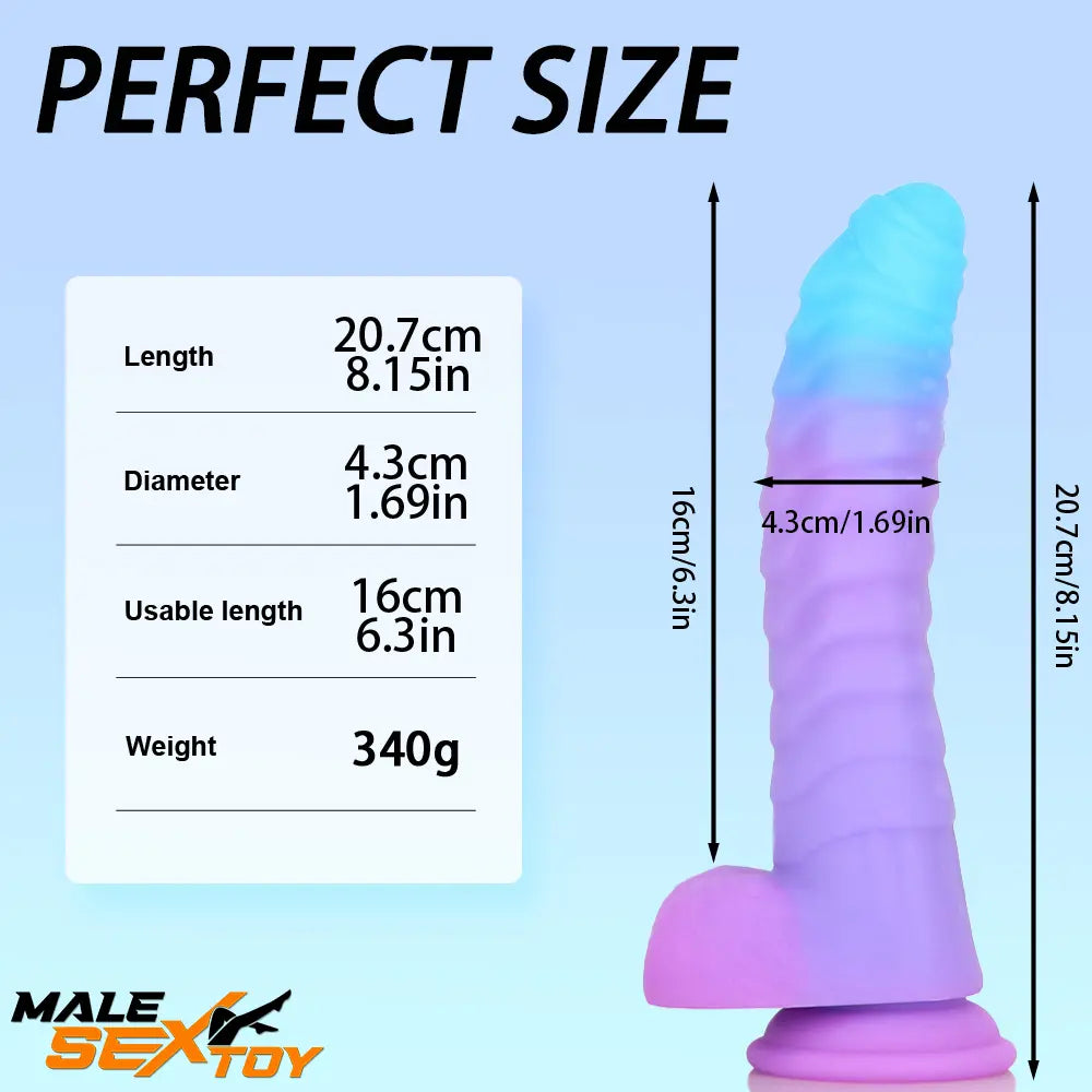 8.15in 9.06in Mixed Color Silicone Gradient Big Soft Odd Scale Dildo Male Sex Toy