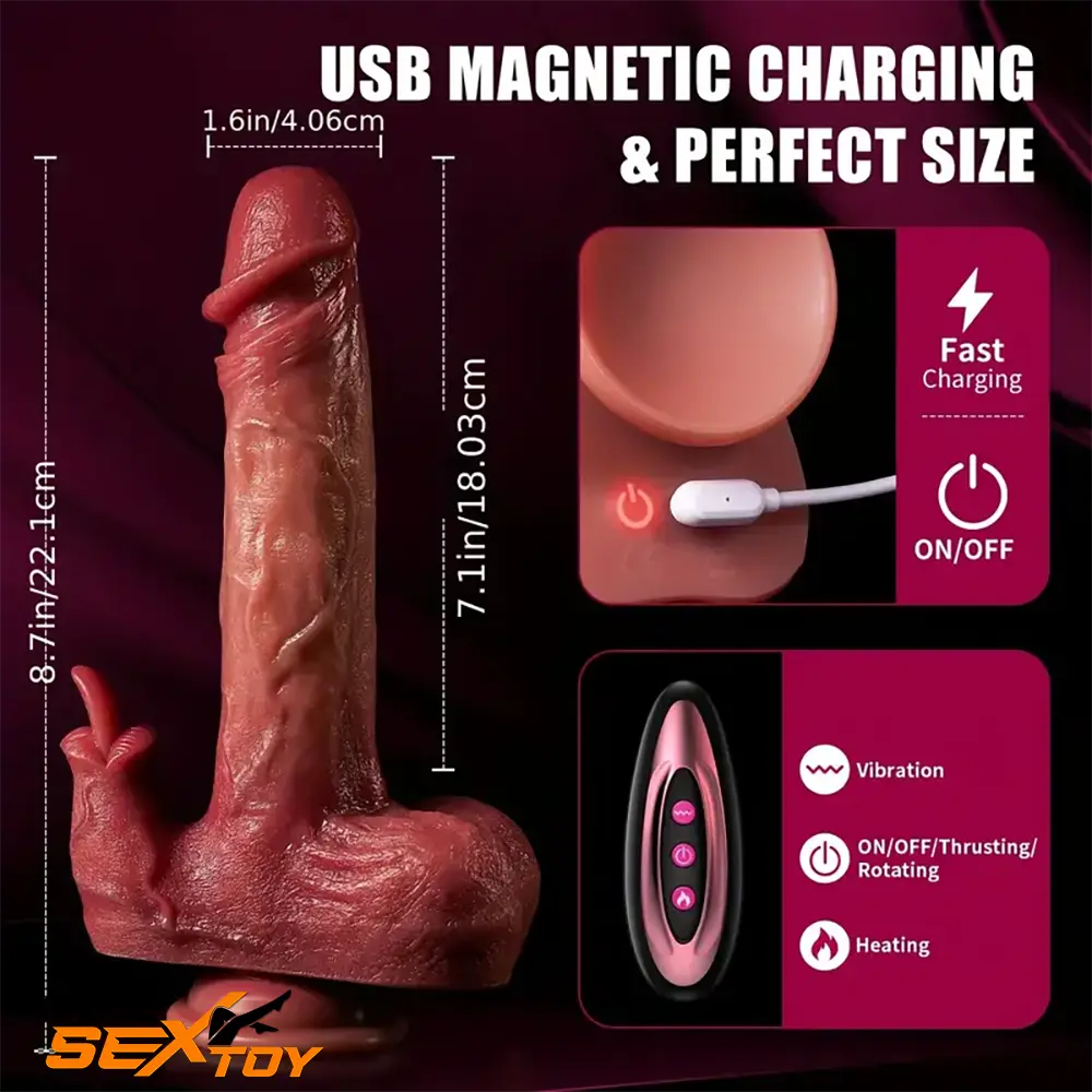8.7in Multi-Stimulation Vibrating Thrusting Tongue Licking Heating Dildo Male Sex Toy