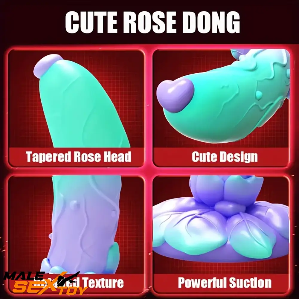 7.4in Soft Flexible Silicone Rose Shape Colored Particles Odd Dildo Male Sex Toy